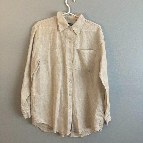 Liz Claiborne Women’s 100% Linen Cream Button Up Shirt Blouse Size Med - Picture 1 of 6
